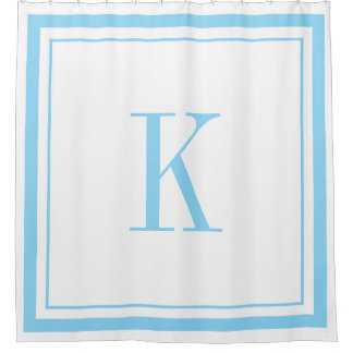 Modern white &sky blue monogram shower curtain