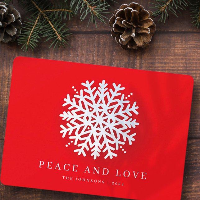 Modern White Snow Flake on Red Holiday Card (Creator Uploaded)