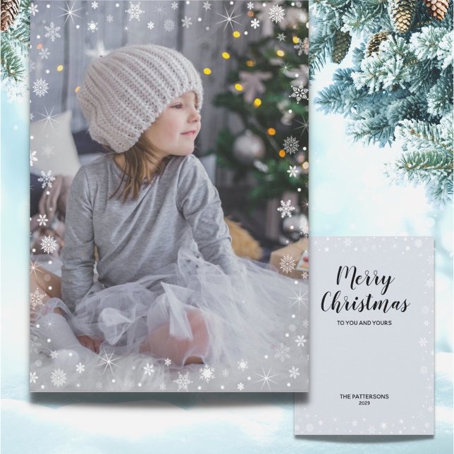 Modern White Snowflake Photo Merry Christmas (Creator Uploaded)