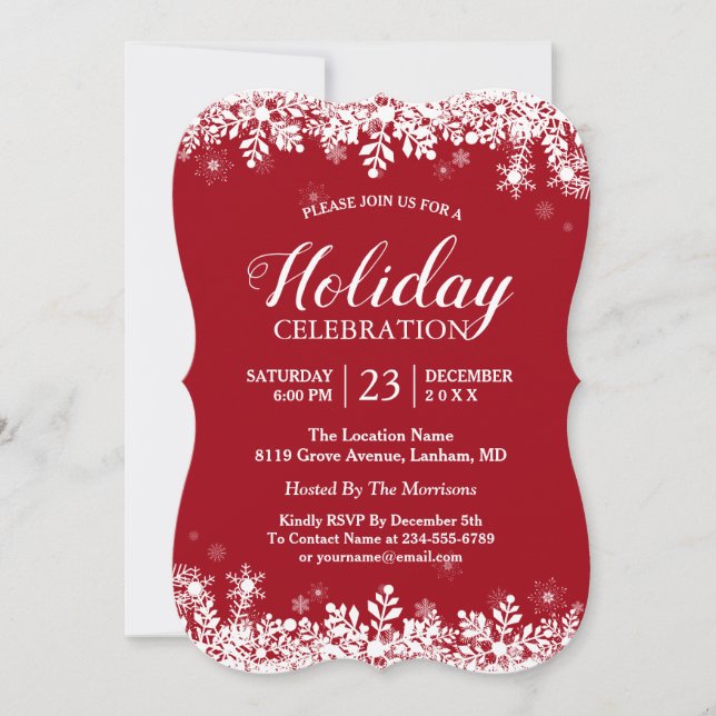 Modern White Snowflakes Holiday Celebration Party Invitation (Front)