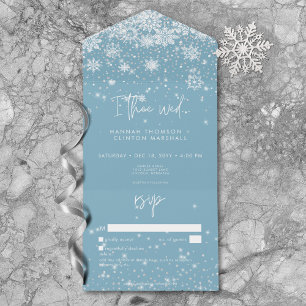 Modern White Sparkle Snowflakes Blue No Dinner All In One Invitation