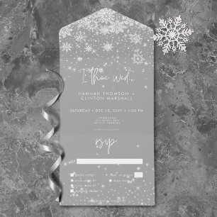 Modern White Sparkle Snowflakes Wedding Dinner All In One Invitation