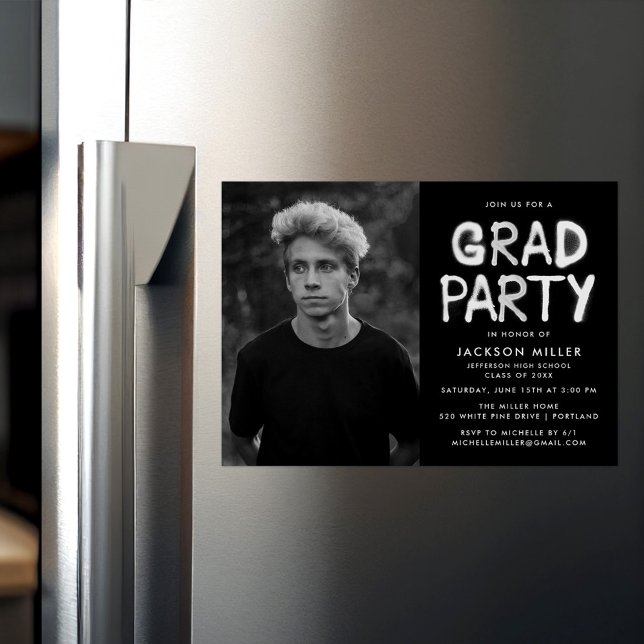 Modern White Spray Paint Photo Graduation Party Magnetic Invitation (Creator Uploaded)