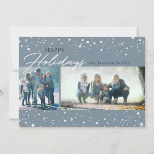 Modern white stars & dots on grey Holiday greeting