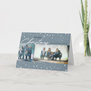 Modern white stars on trendy grey Christmas Holiday Card