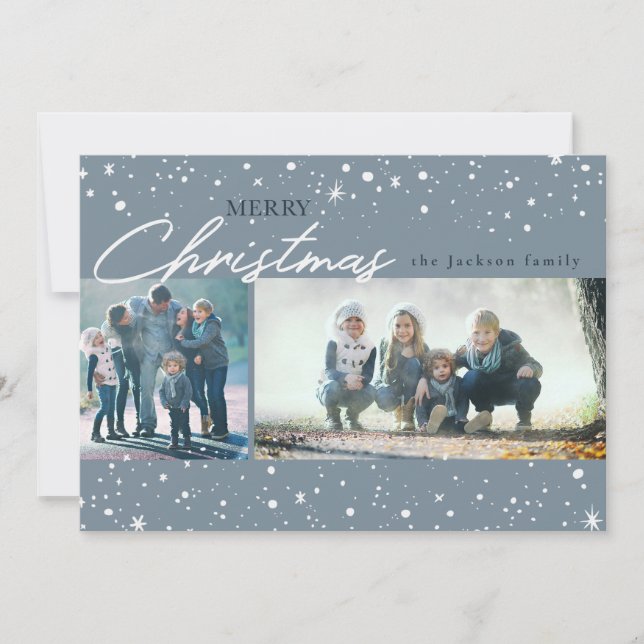 Modern white stars on trendy grey Christmas Holiday Card (Front)