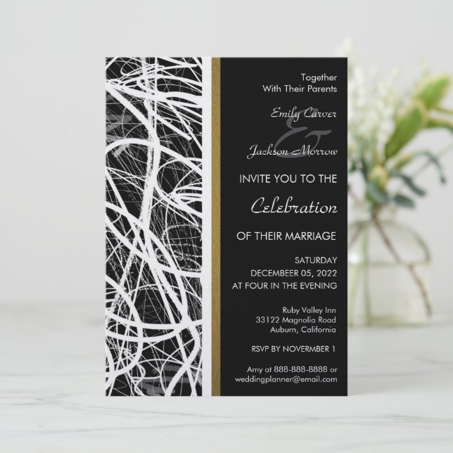 Modern White Swirl Wedding Invitation (Standing Front)