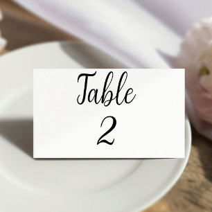 Modern white table number wedding place card