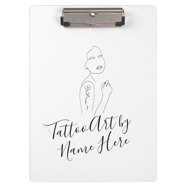 Modern White Tattoo ART studio script typography Clipboard (Front)