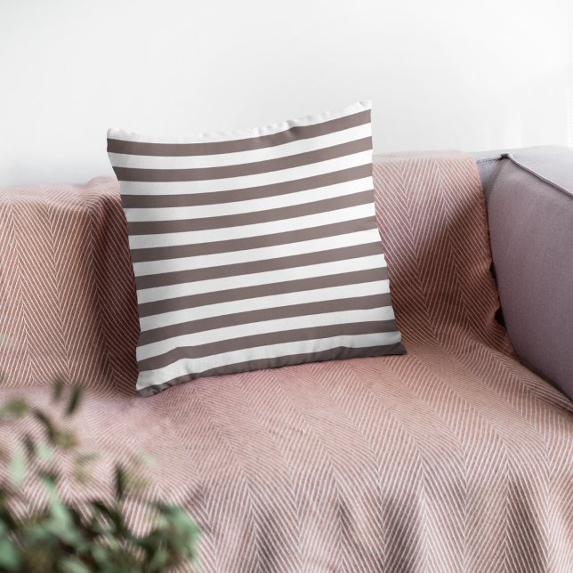 Modern White Taupe Striped Cotton Throw Pillow (Creator Uploaded)