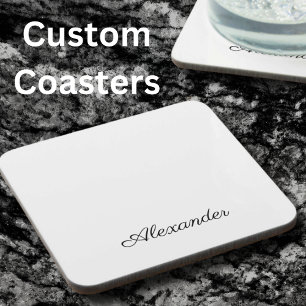 Modern White template,  Black Script Kitchen   Cut Coaster