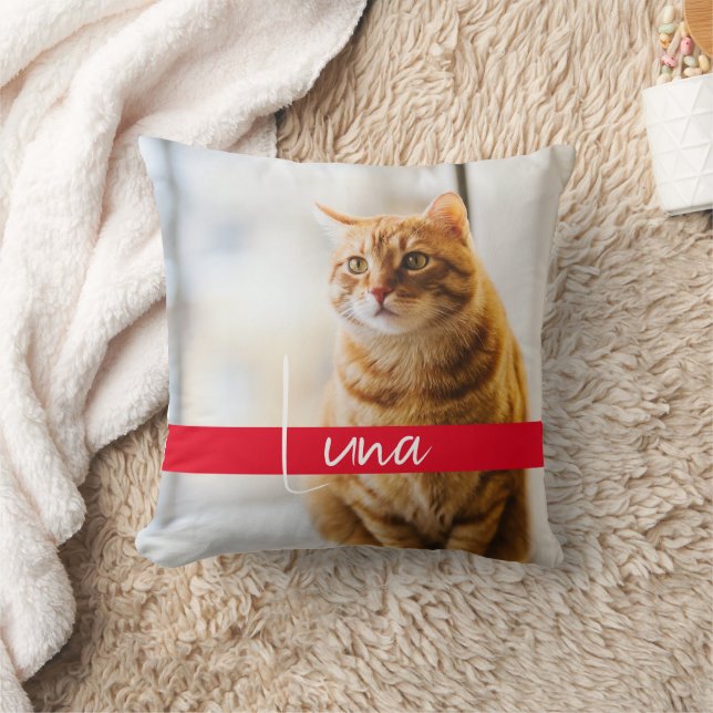 Modern White Text Name Cat Memorial Cushion (Blanket)