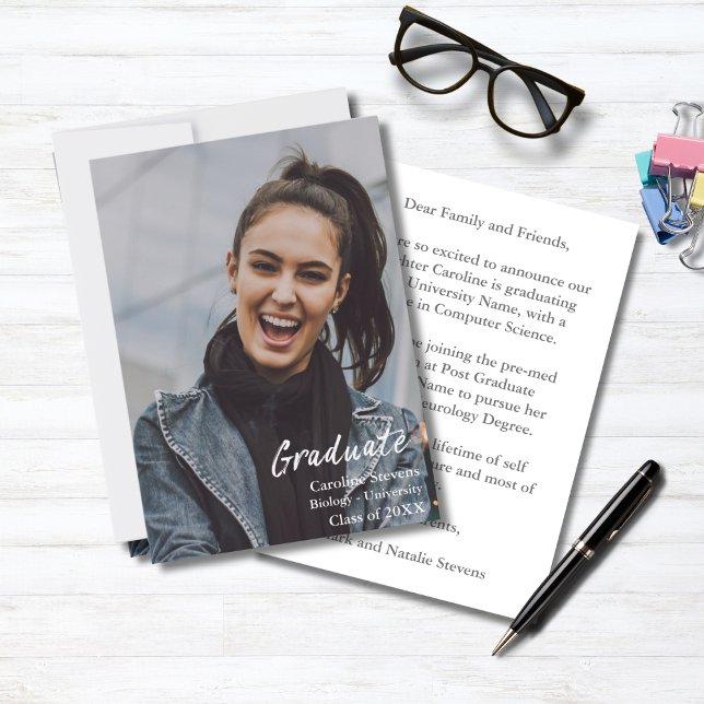 Modern White Text Overlay | Graduate Photo Announcement (Creator Uploaded)