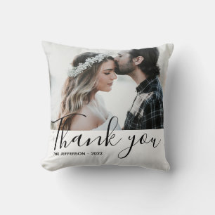 Modern White Thank You Wedding Photo Throw Pillow