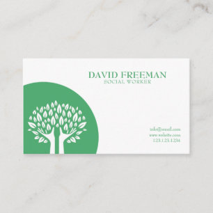 Modern White Tree Leaves Social Work Business Card