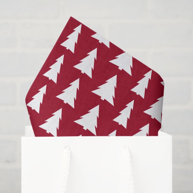 Modern White Trees on Maroon Christmas Pattern Tissue Paper (Gift Bag)