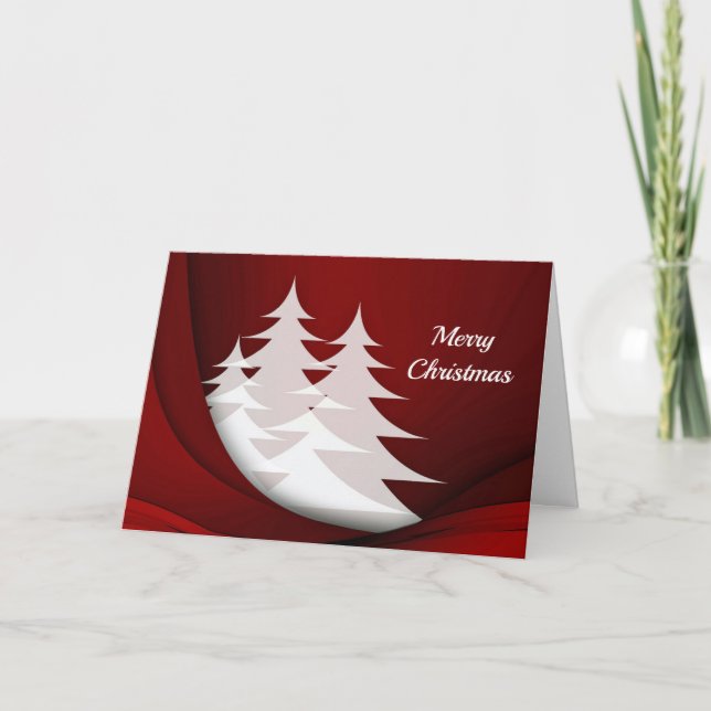 Modern White Trees Red Graphic Christmas Holiday Card (Front)
