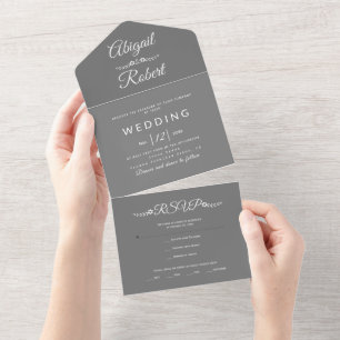Modern white typography grey wedding all in one invitation