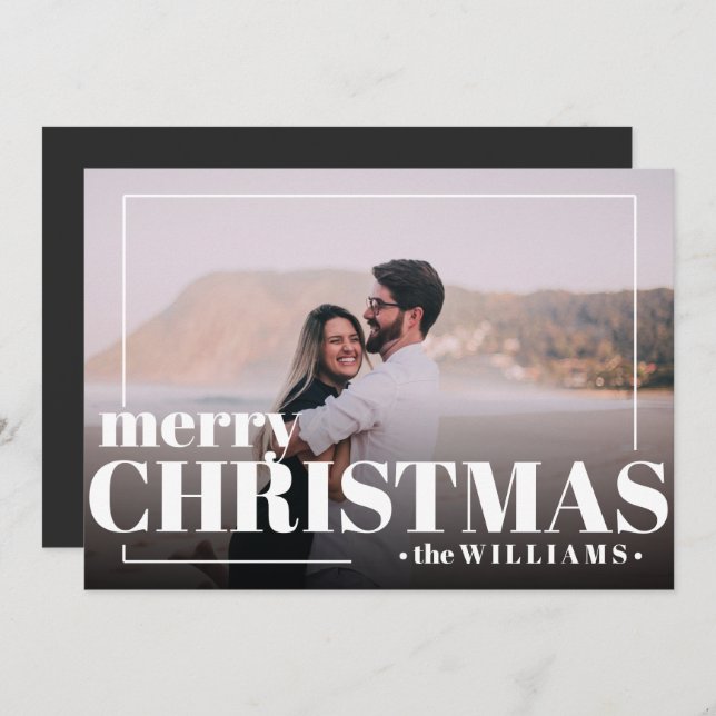 Modern White Typography  Merry Christmas Photo Invitation (Front/Back)