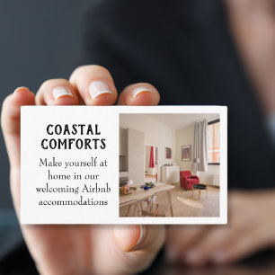 Modern White Vacation Rental Airbnb QR code Business Card