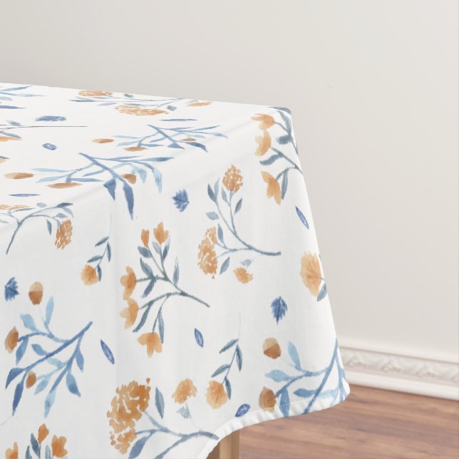 Modern White Vintage Wildflower Pattern   Tablecloth (In Situ)