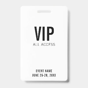 Modern White VIP All Access QR Code Event  ID Badge