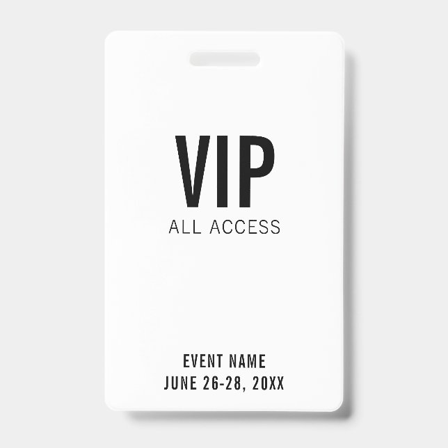 Modern White VIP All Access QR Code Event  ID Badge (Front)