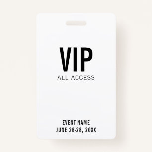Modern White VIP All Access QR Code Event  ID Badge