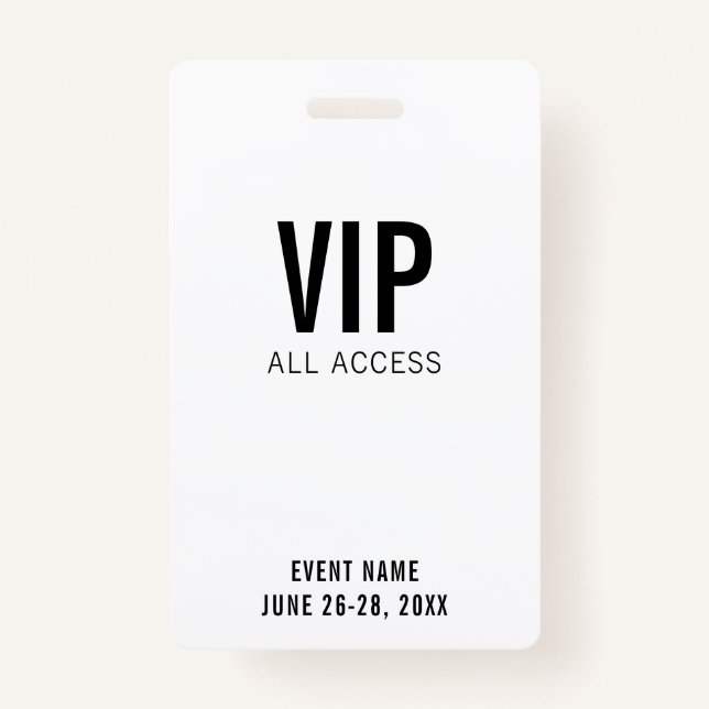 Modern White VIP All Access QR Code Event  ID Badge (Front)