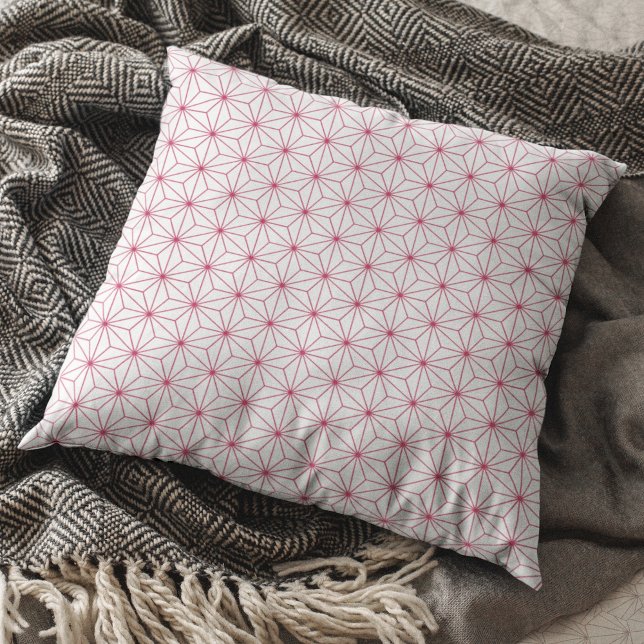 Modern White Viva Magenta Geometric Japanese  Cushion (Creator Uploaded)