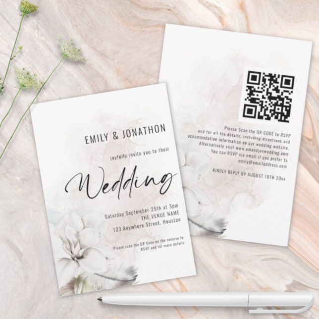 Modern White Watercolor Florals QR Code Wedding Invitation (Creator Uploaded)