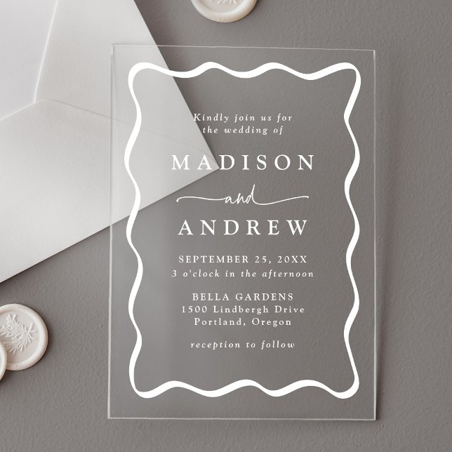 Modern White Wavy Frame Wedding Acrylic Invitations (Creator Uploaded)