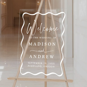 Modern White Wavy Frame Wedding Welcome Acrylic Sign