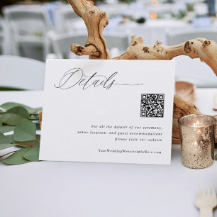 Modern White Wedding Details QR Code  Enclosure Card