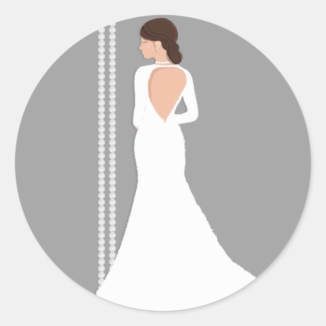 Modern White Wedding Dress Bling Bridal Shower Classic Round Sticker (Front)
