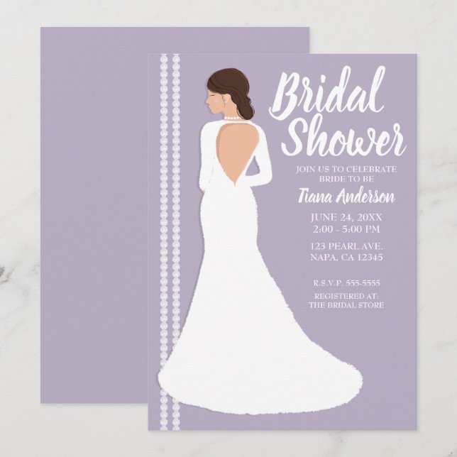 Modern White Wedding Dress & Bling Bridal Shower Invitation (Front/Back)