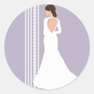 Modern White Wedding Dress & Pearls Bridal Shower Classic Round Sticker