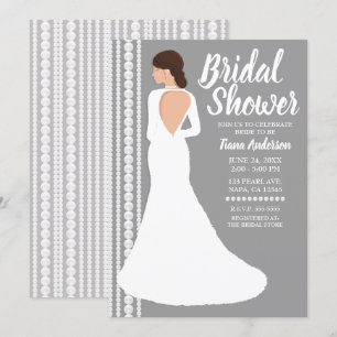 Modern White Wedding Dress & Pearls Bridal Shower Invitation
