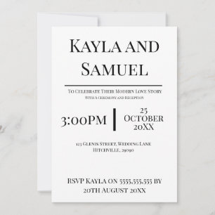 Modern White Wedding Invitation with Black Text
