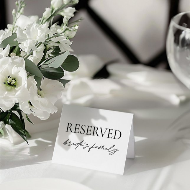 Modern White Wedding Reserved Table Tent Sign Invitation (Modern White Wedding Reserved Table Tent Sign)