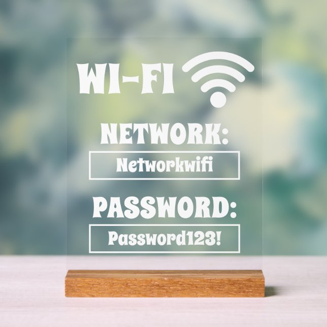 Modern White Wifi Password and Network Acrylic Sign (Neutral)