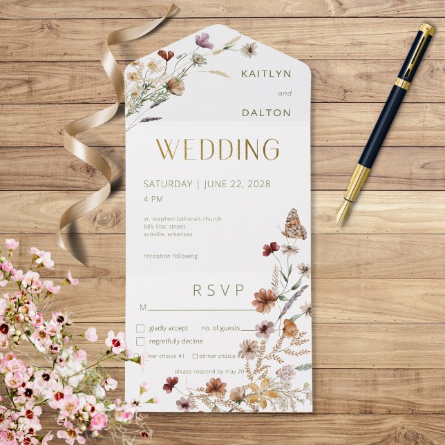 Modern White Wildflower Bouquet Dinner All In One Invitation (Creator Uploaded)