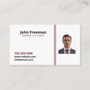 Modern White with Red Lines Insurance Agent Business Card