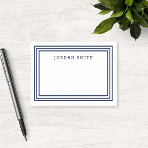 Modern White with Triple Navy Blue Borders Post-it Notes
