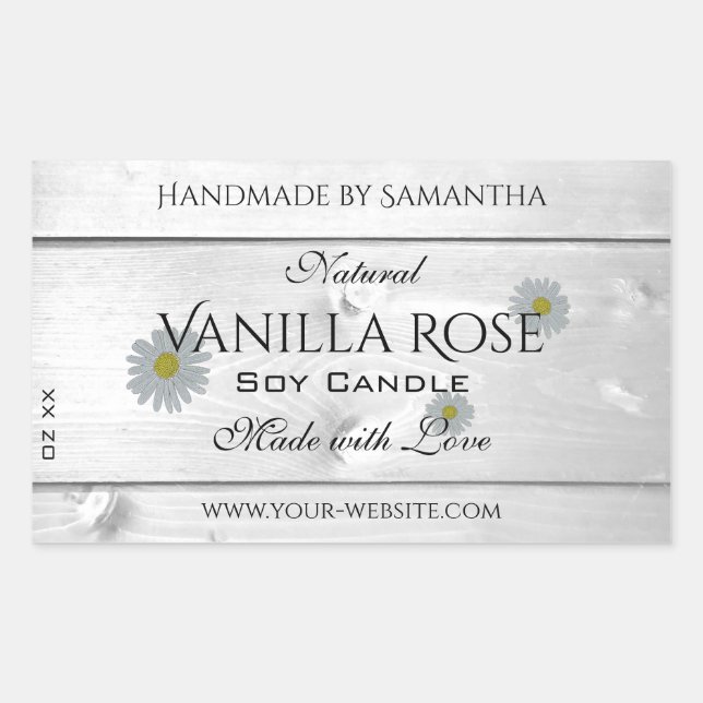 Modern White Wood Grain Product Label Daisy Flower (Front)