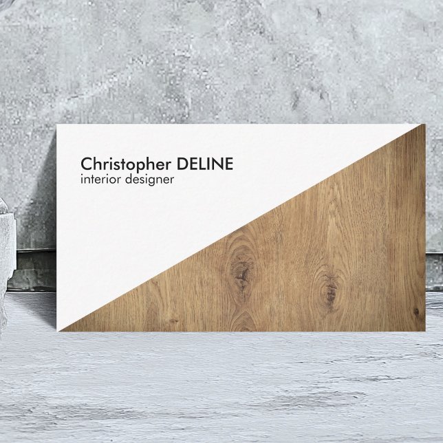 Modern White Wooden Geometric Interior Designer Business Card (Creator Uploaded)