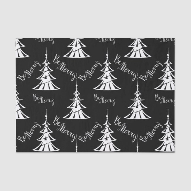 Modern White Xmas Trees Black Christmas Tissue Paper (Front)