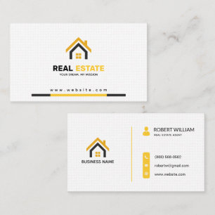 Modern White Yellow Real Estate Realtor Agent Business Card