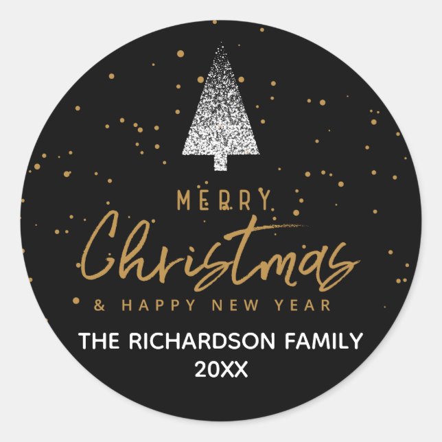 Modern Whitek Christmas Tree Classic Round Sticker (Front)