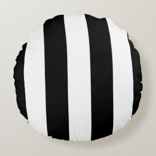 Modern Wide Bold Black and White Stripes Pattern Round Cushion